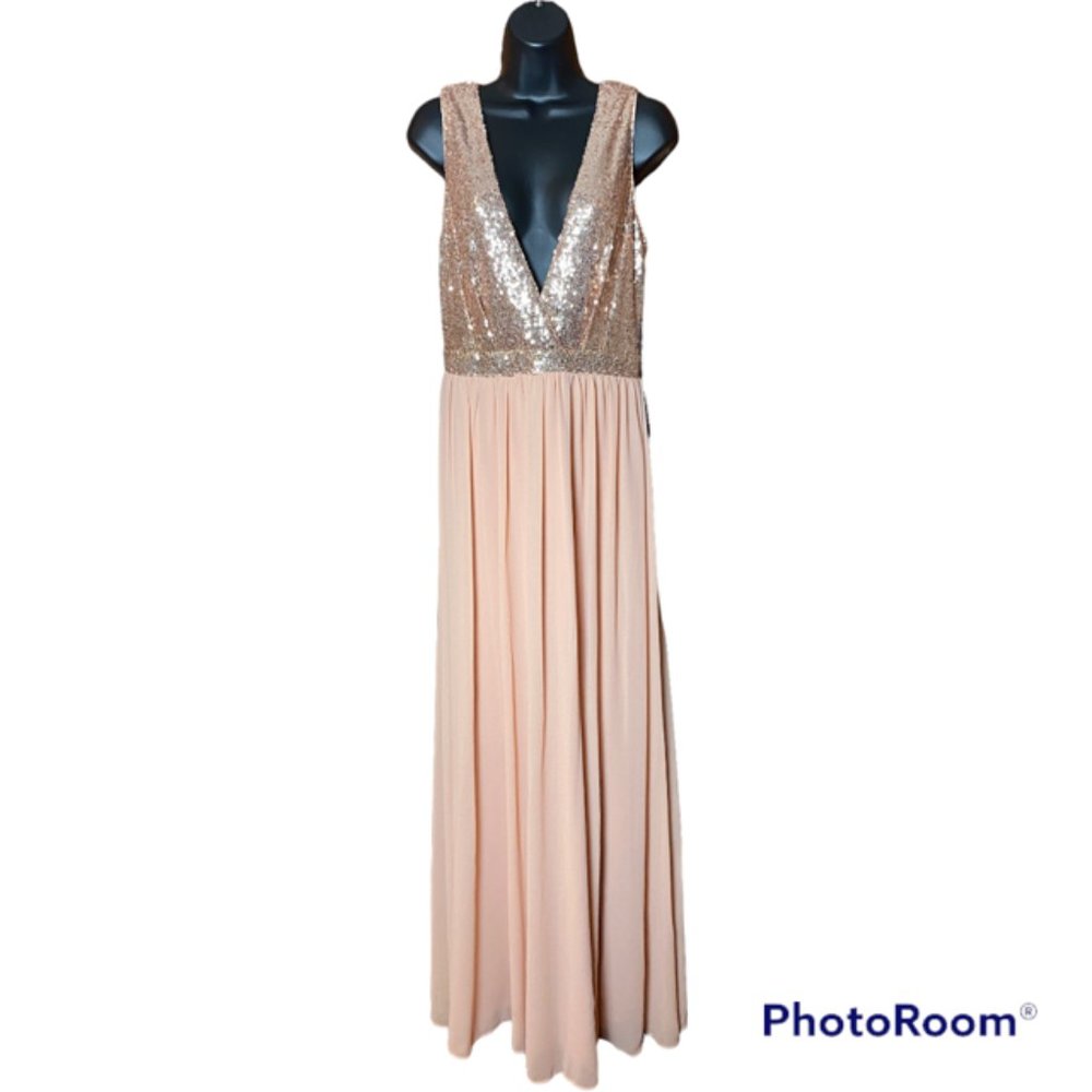 Lulu's Elegant Encounter Blush Rose Gold Sequins Maxi Dress Large